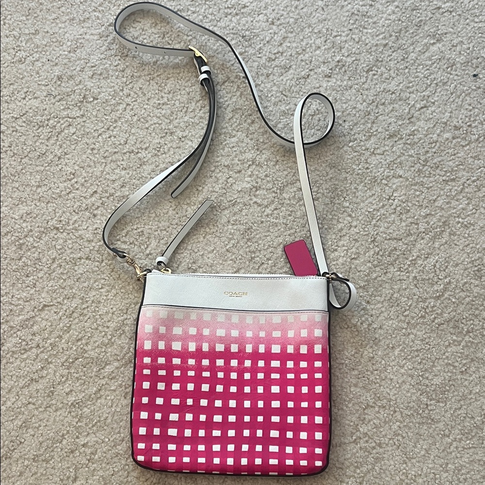 Coach Pink and Cream Checkered Crossbody Bag